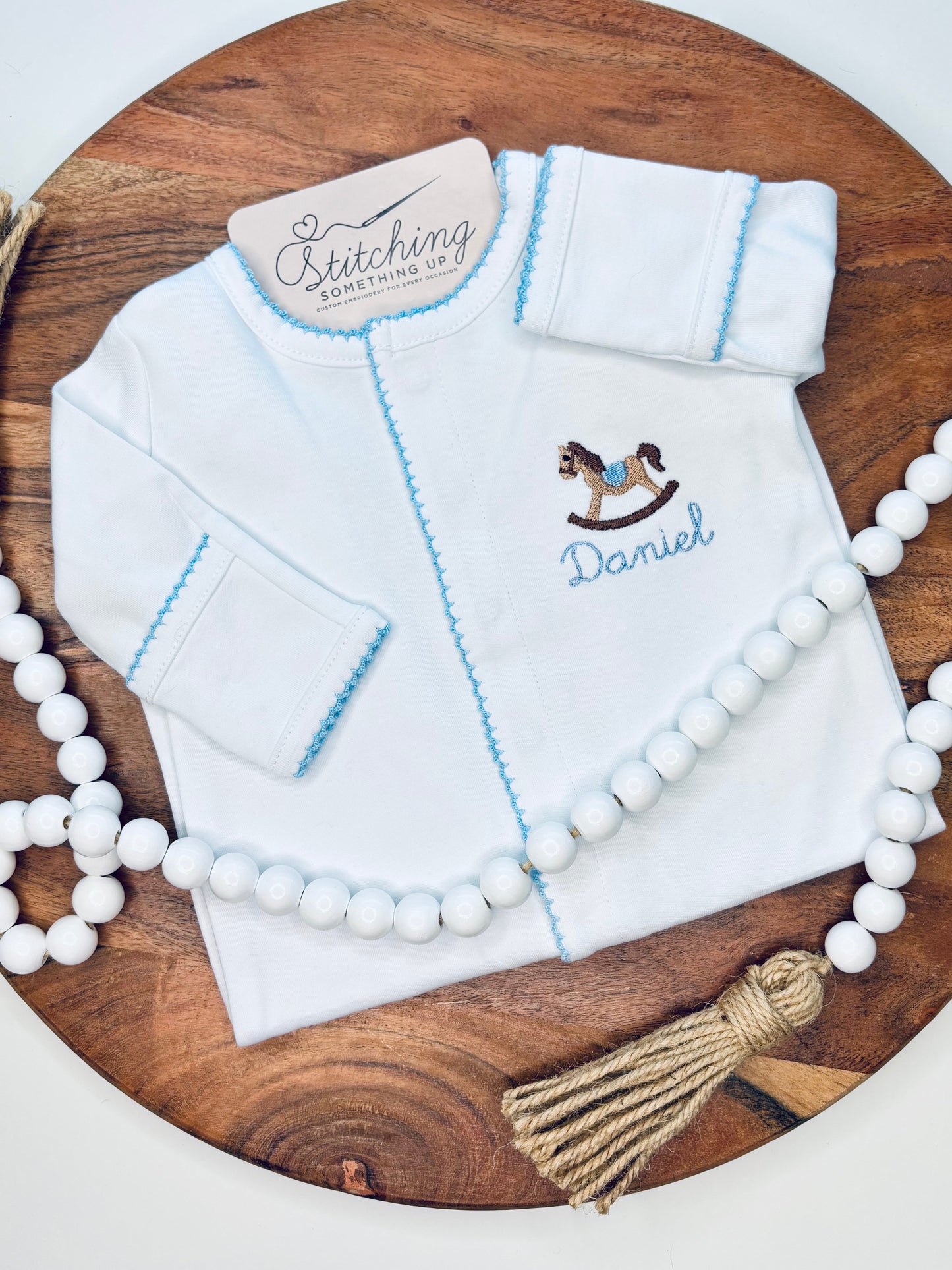 Personalized Coming Home Outfit - Baby Boy Rocking Horse