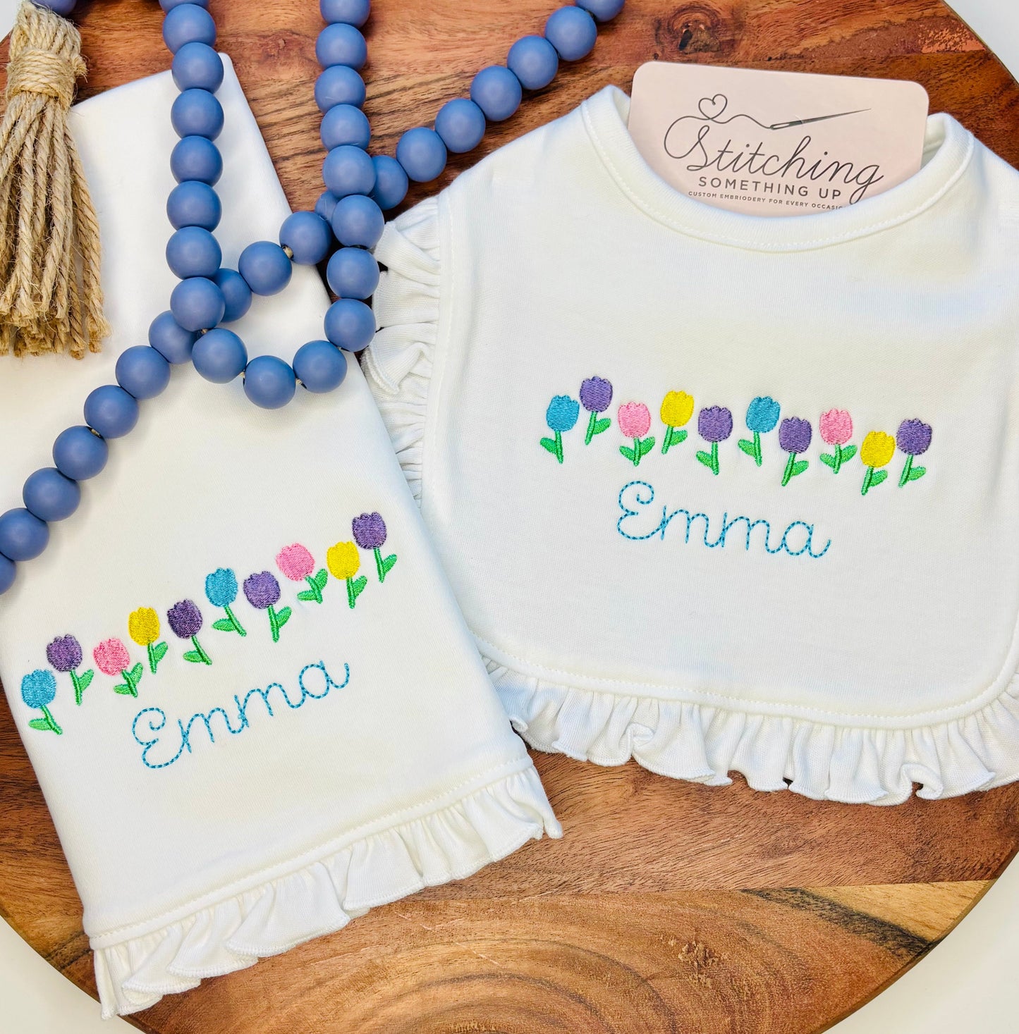 Personalized Baby Girl Burp Cloth & Bib Set