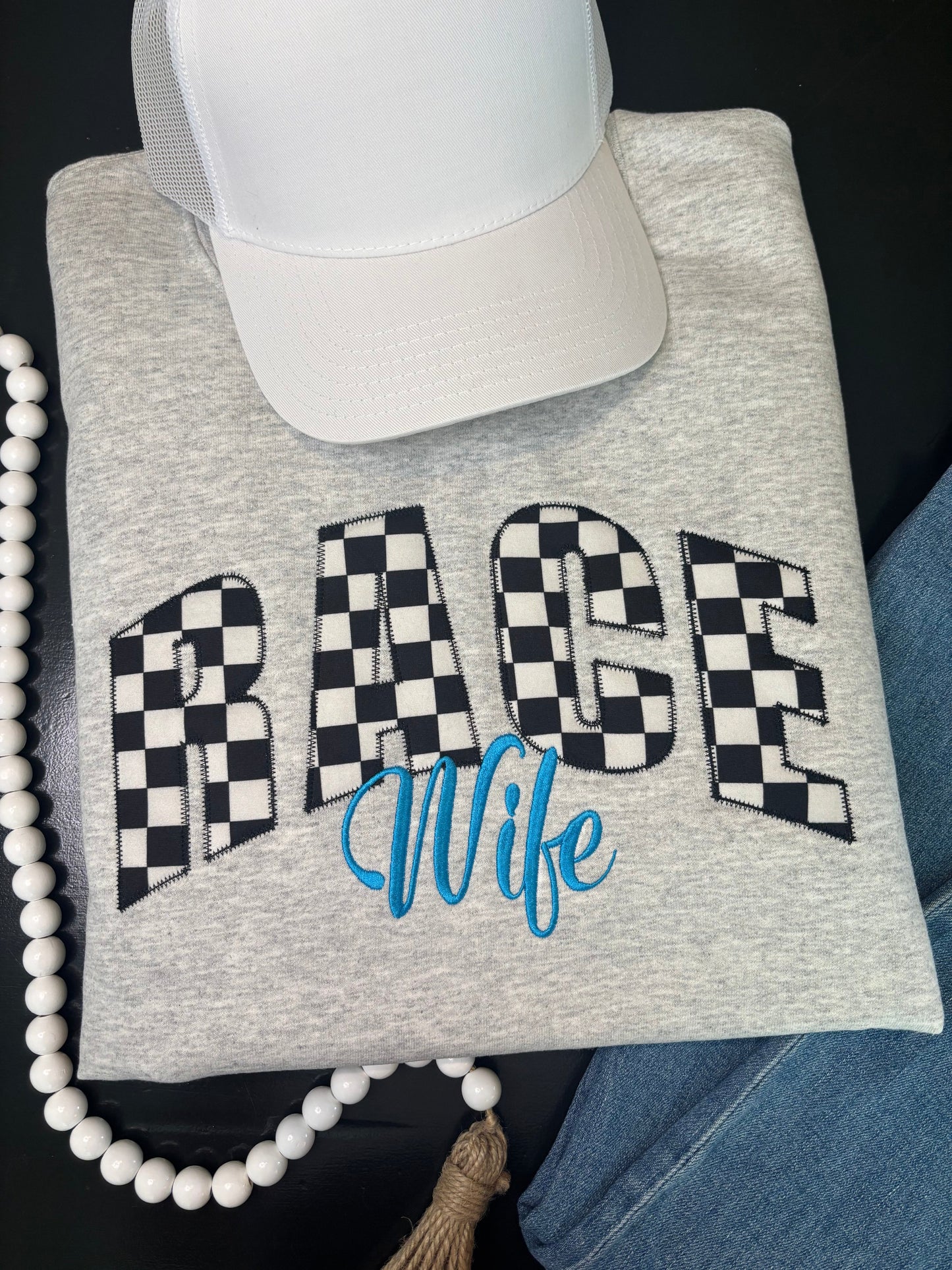 Custom Race Wife Applique Sweatshirt - ANY COLOR