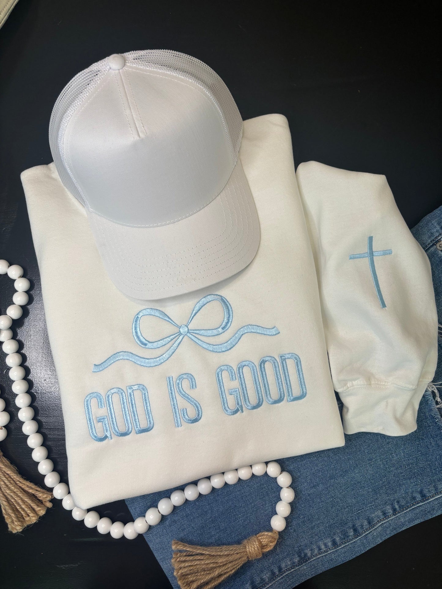 God is Good Embroidered Sweatshirt - ANY COLOR