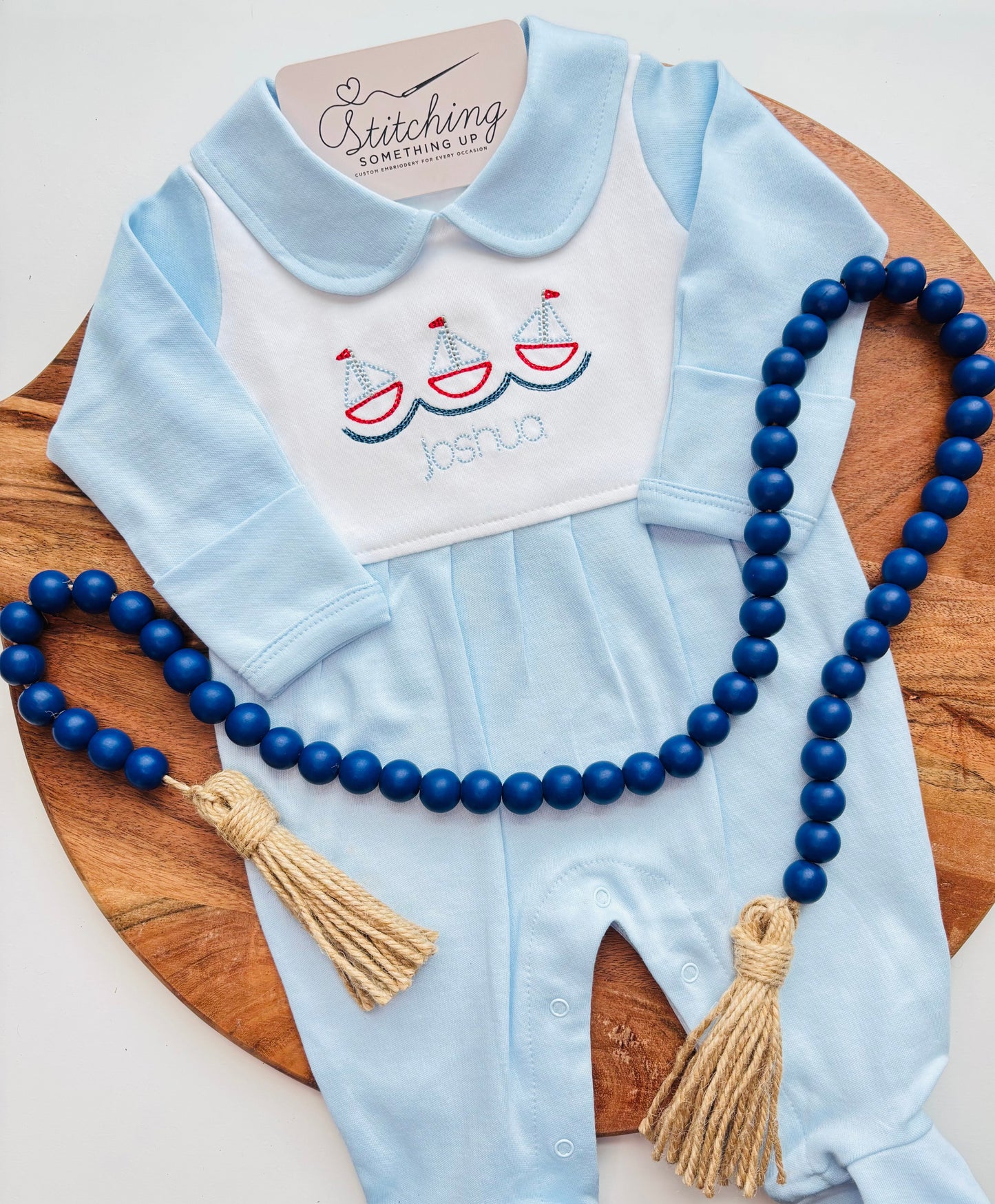 Personalized Coming Home Outfit - Baby Boy Sailboats