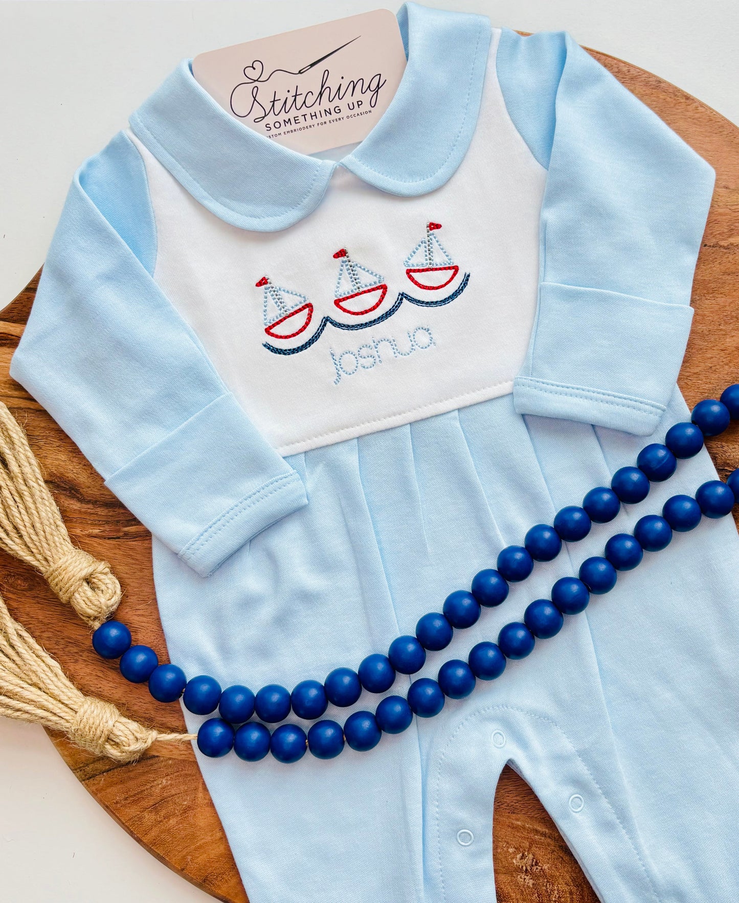 Personalized Coming Home Outfit - Baby Boy Sailboats