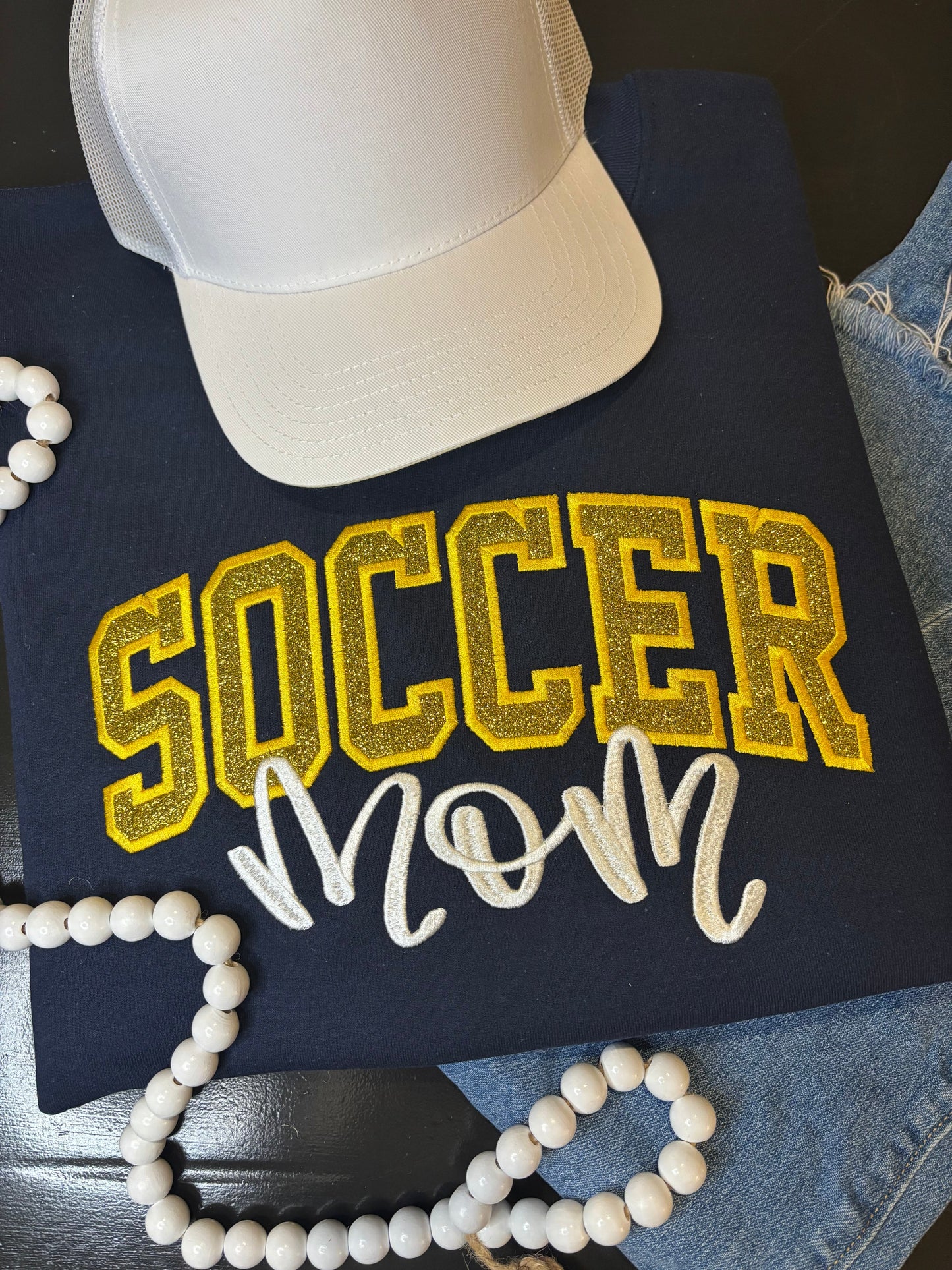 Custom Glitter Appliqué Soccer Mom Sweatshirt
