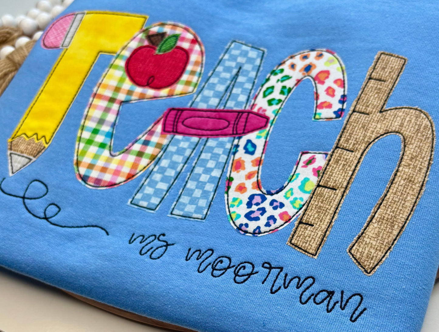Personalized "Teach" Bean Stitch Appliqué Shirt – Custom Gift for Teachers