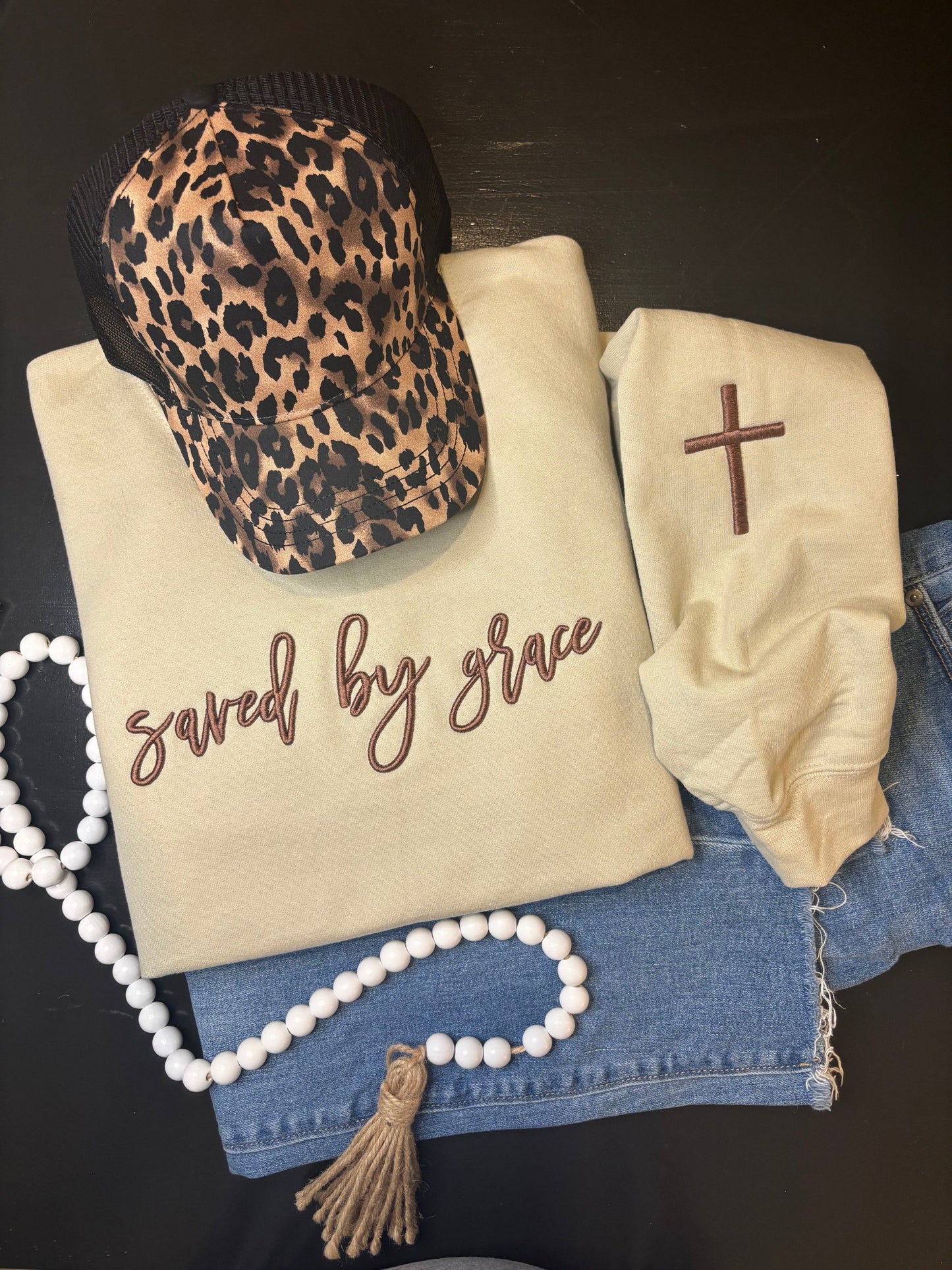 Saved by Grace 3D Puff Embroidered Sweatshirt - ANY COLOR
