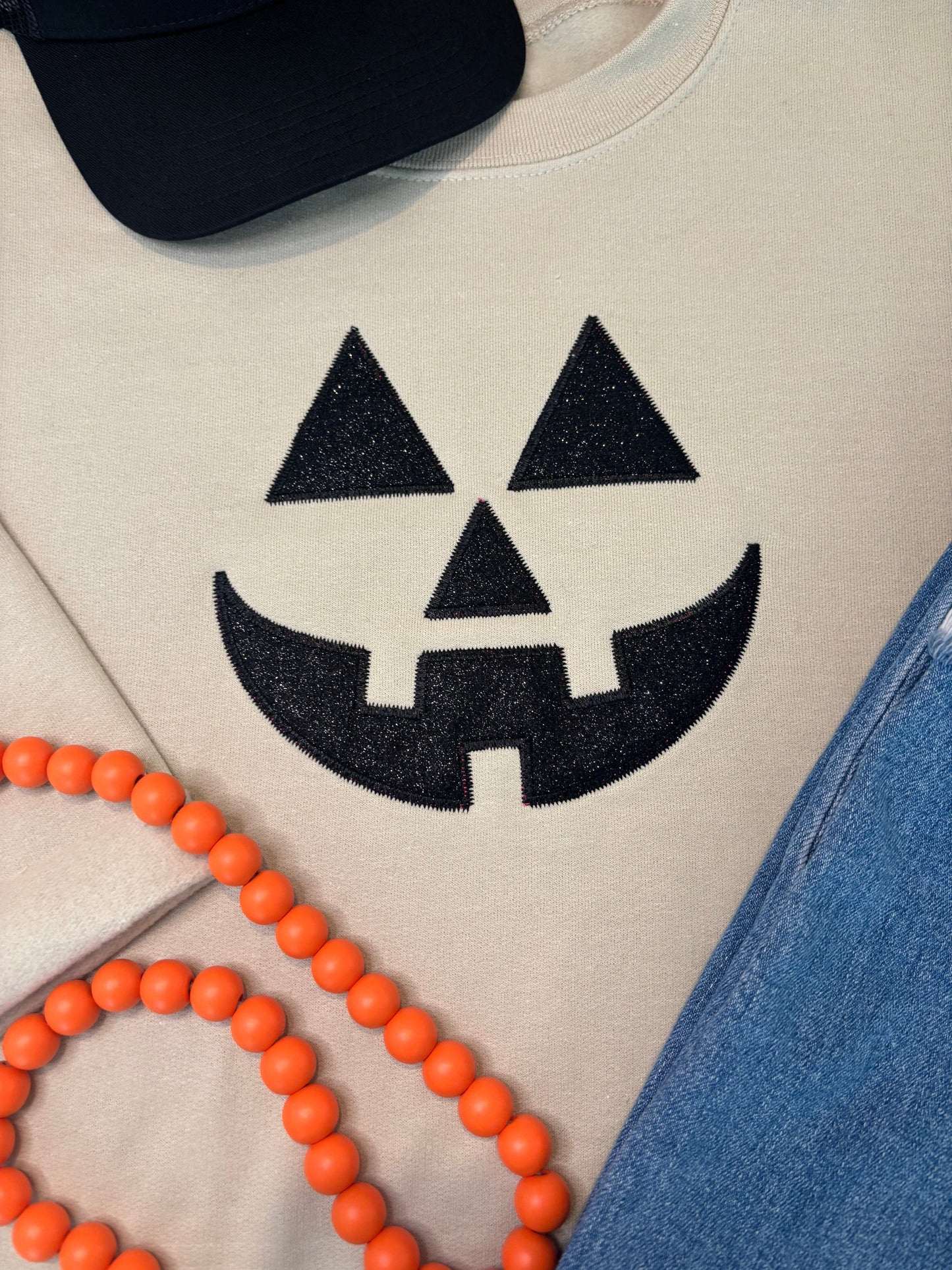Sand Jack O'Lantern Sweatshirt - Glitter Applique