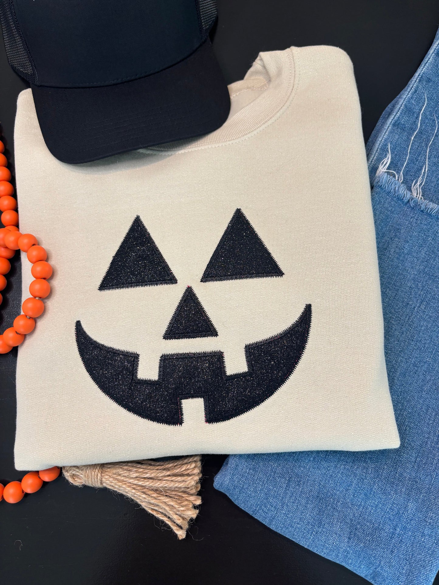 Sand Jack O'Lantern Sweatshirt - Glitter Applique