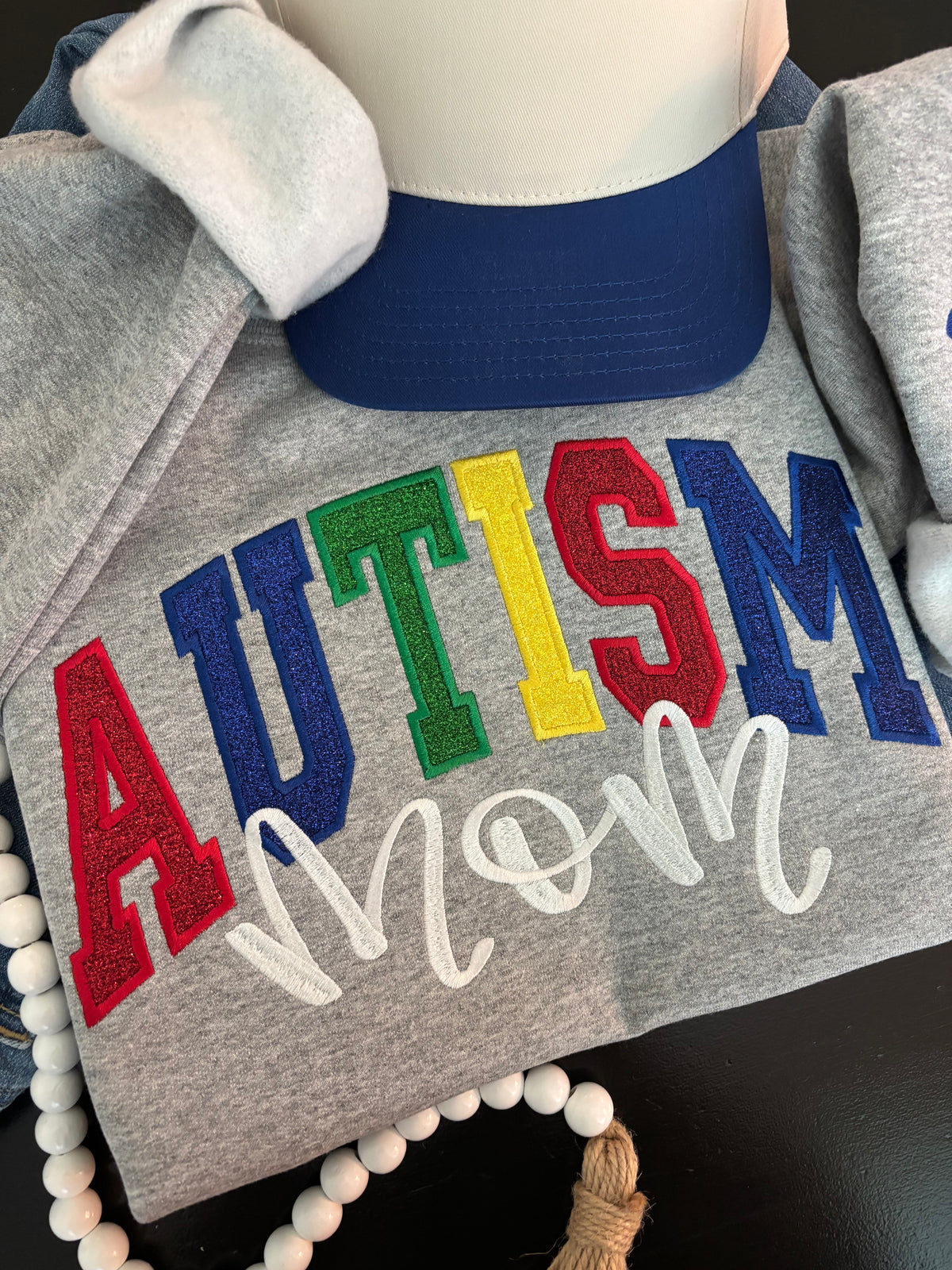 Autism Mom Applique Crewneck Sweatshirt – Proud, Strong, Loved