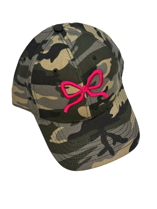Camo Hat with 3D Puff Bow – Custom Embroidered in Any Thread Color