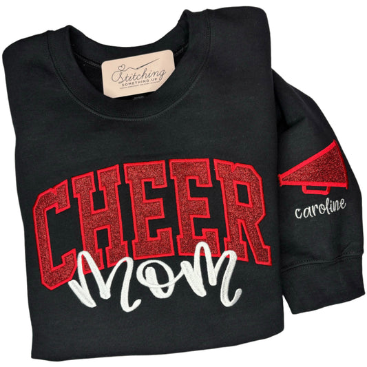 Custom Glitter Appliqué Cheer Mom Sweatshirt