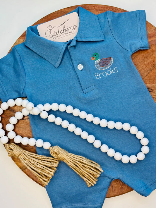 Personalized Boys Monogram Left Chest Romper