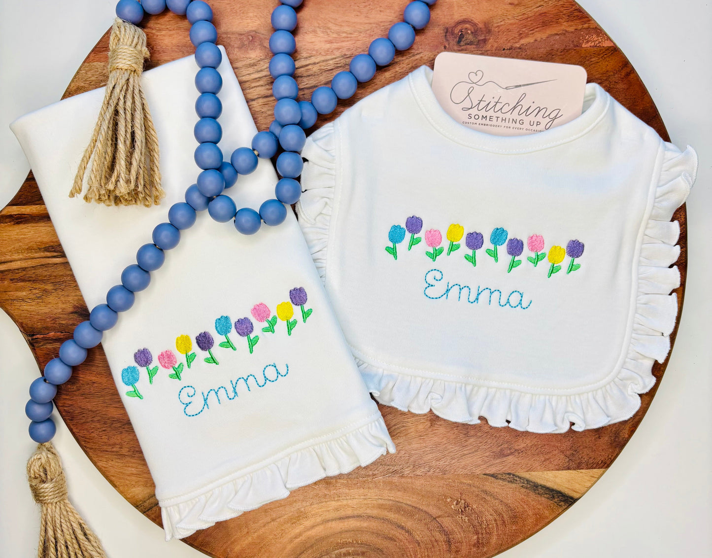 Personalized Baby Girl Burp Cloth & Bib Set