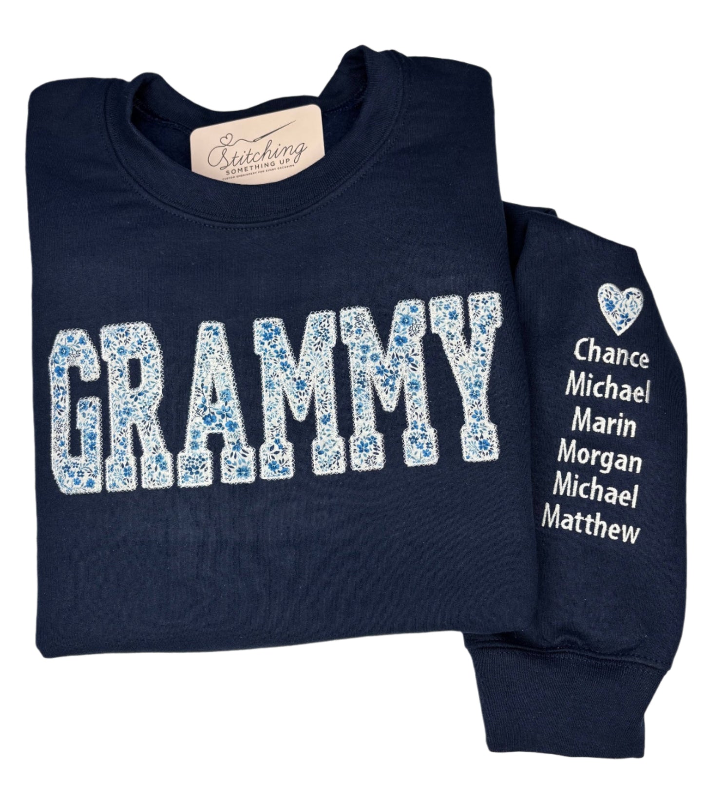 Custom Grandparent Applique Sweatshirt with Sleeve Detail