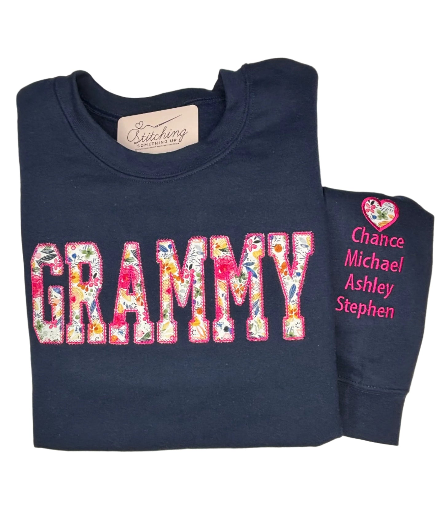 Custom Grandparent Applique Sweatshirt with Sleeve Detail