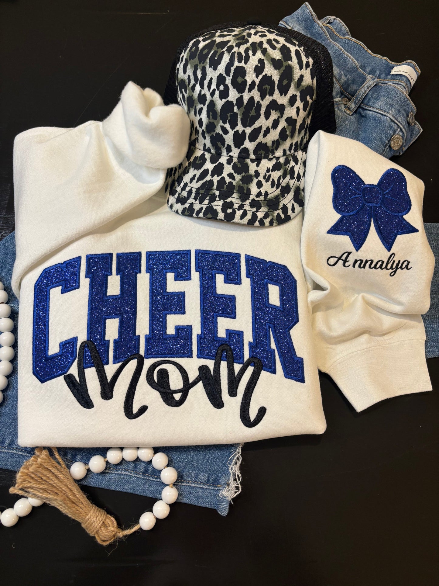 Custom Glitter Appliqué Cheer Mom Sweatshirt - ANY COLOR