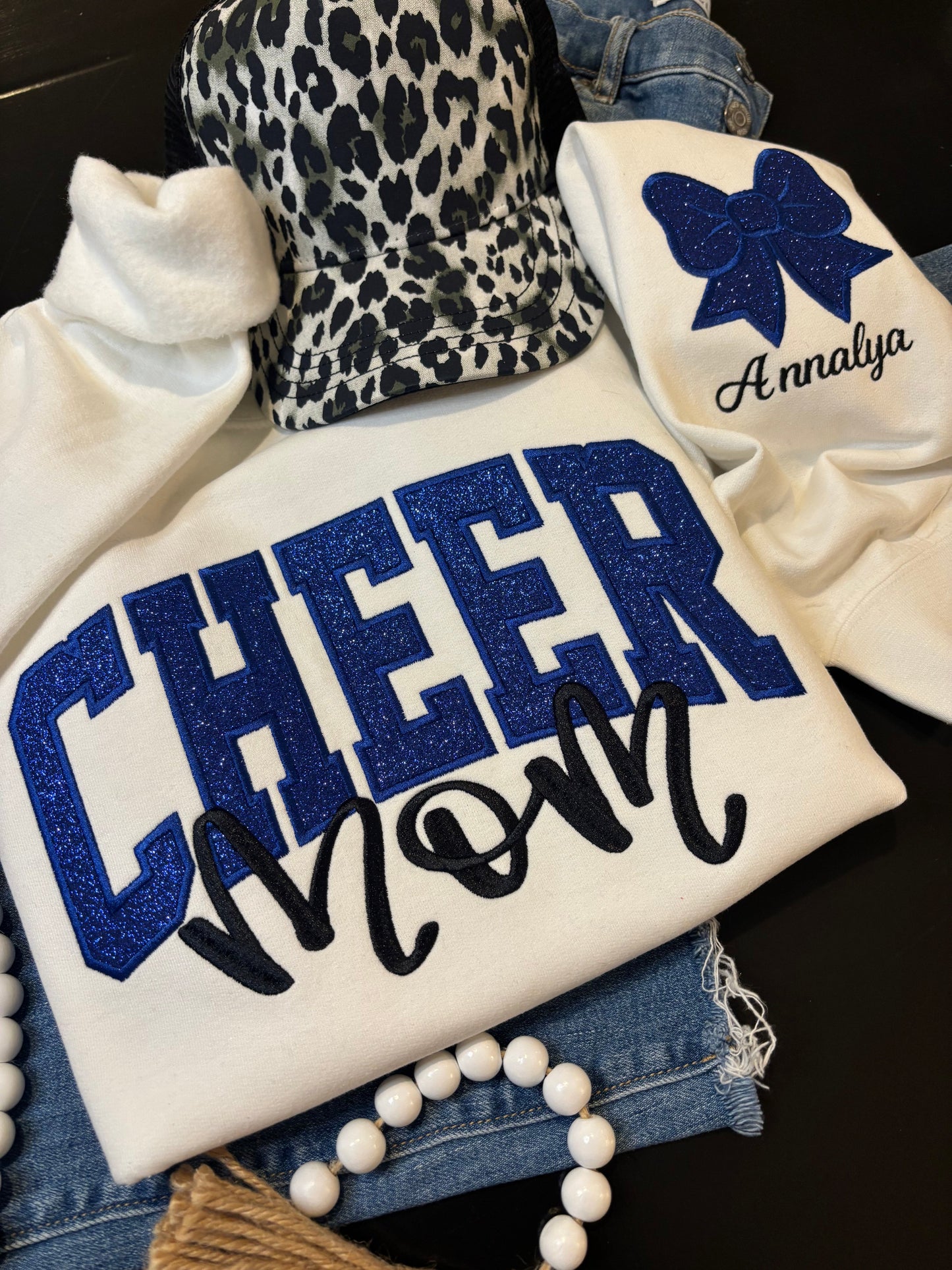 Custom Glitter Appliqué Cheer Mom Sweatshirt - ANY COLOR