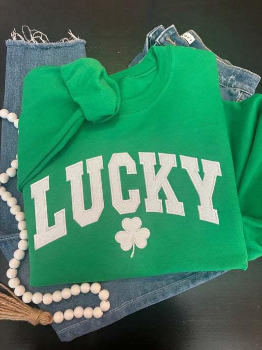 LUCKY Glitter Applique Sweatshirt - ANY COLOR