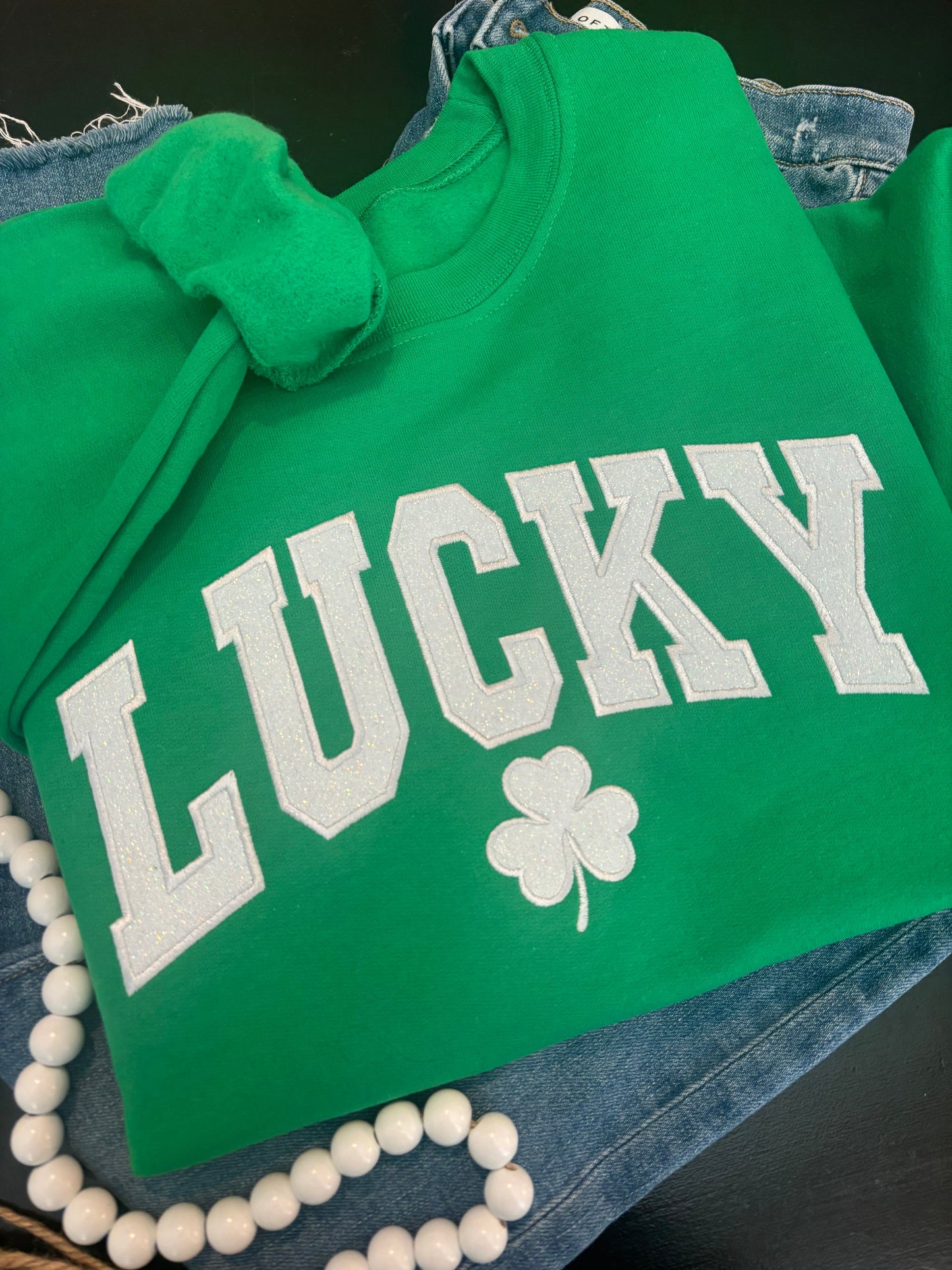 LUCKY Glitter Applique Sweatshirt - ANY COLOR
