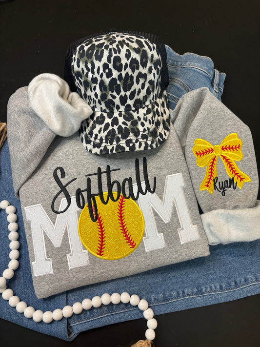 Glitter Appliqué Softball Mom Sweatshirt - ANY COLOR