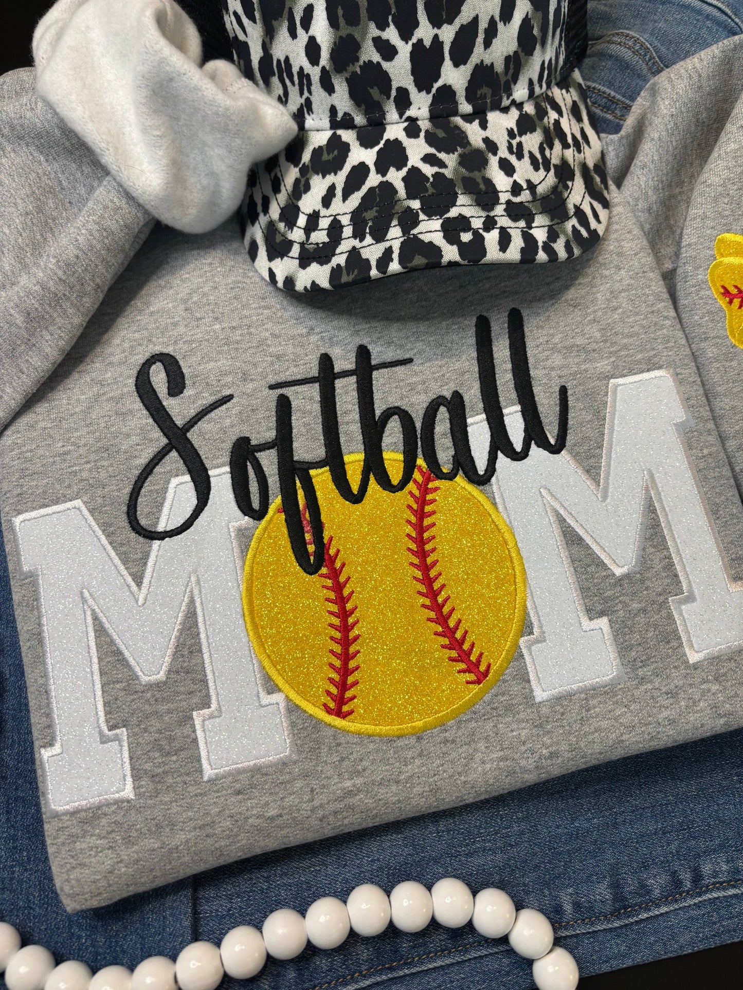 Glitter Appliqué Softball Mom Sweatshirt - ANY COLOR