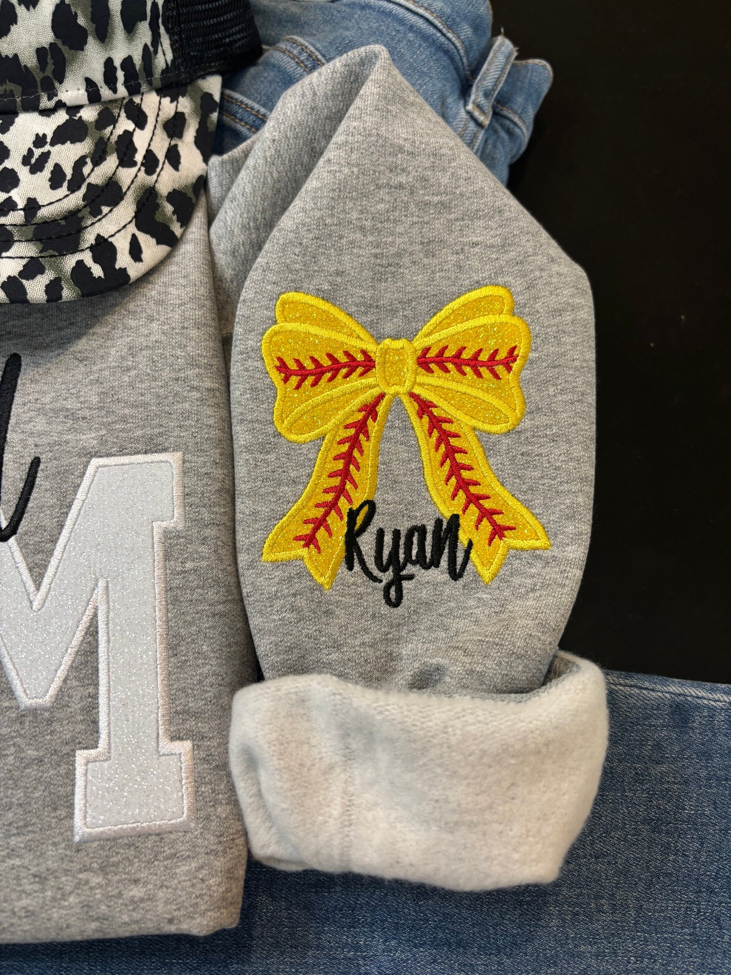 Glitter Appliqué Softball Mom Sweatshirt - ANY COLOR