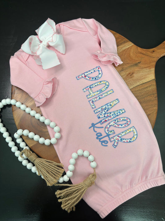 Personalized Baby Girl Gown with Appliqué Name – A Sweet Southern Coming Home Outfit