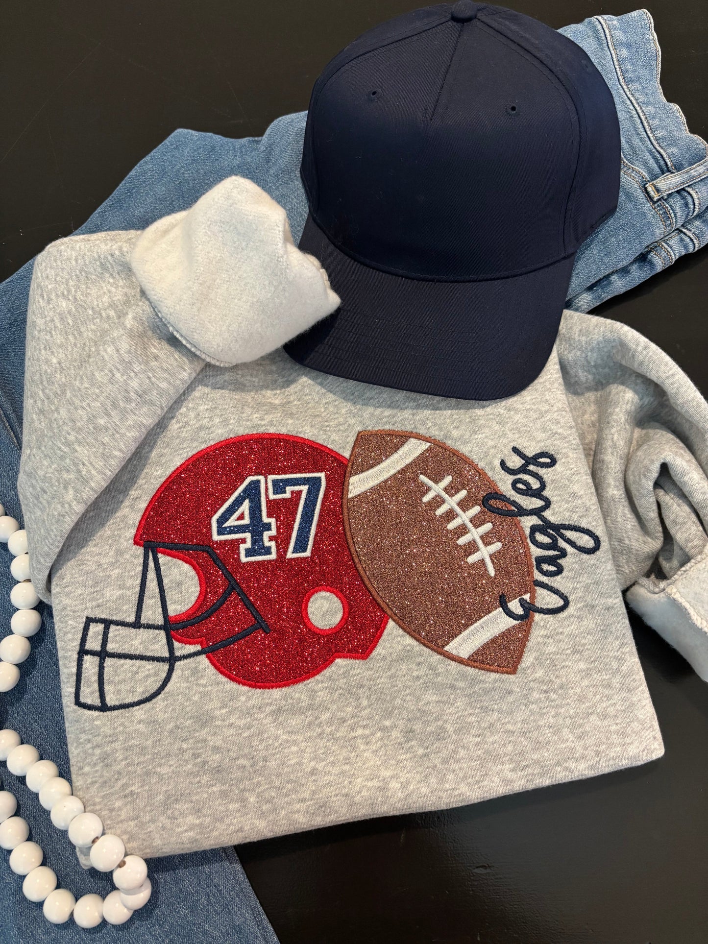 Custom Hometown Hero Glitter Appliqué Sweatshirt - ANY TEAM - ANY COLOR