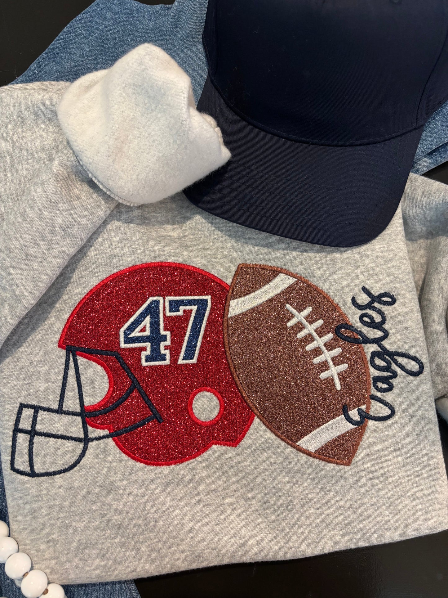 Custom Hometown Hero Glitter Appliqué Sweatshirt - ANY TEAM - ANY COLOR
