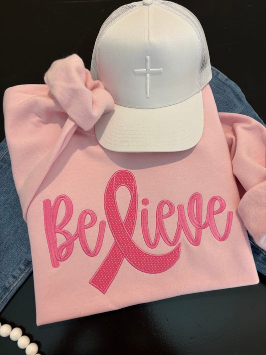 Believe Breast Cancer Awareness Appliqué Sweatshirt
