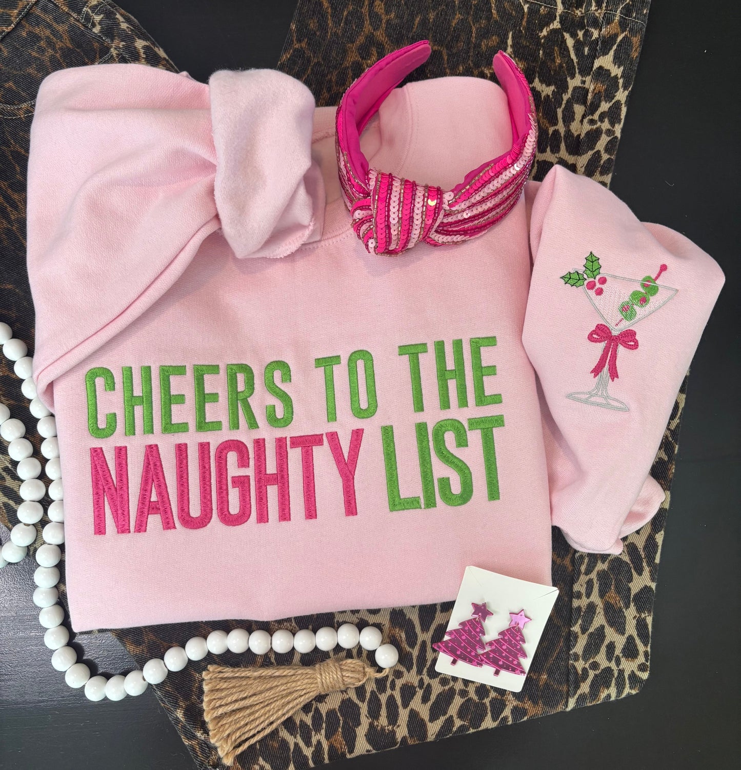 Cheers to the Naughty List – Festive Pink Christmas Sweatshirt