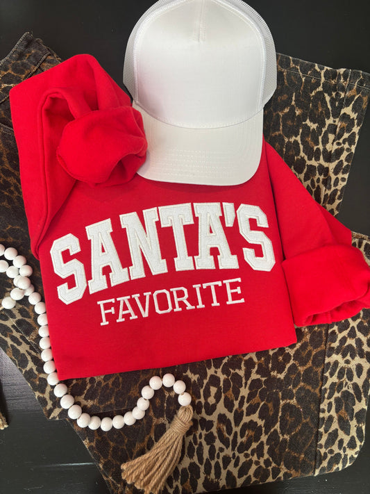 “Santa’s Favorite” Glitter Christmas Appliqué Sweatshirt