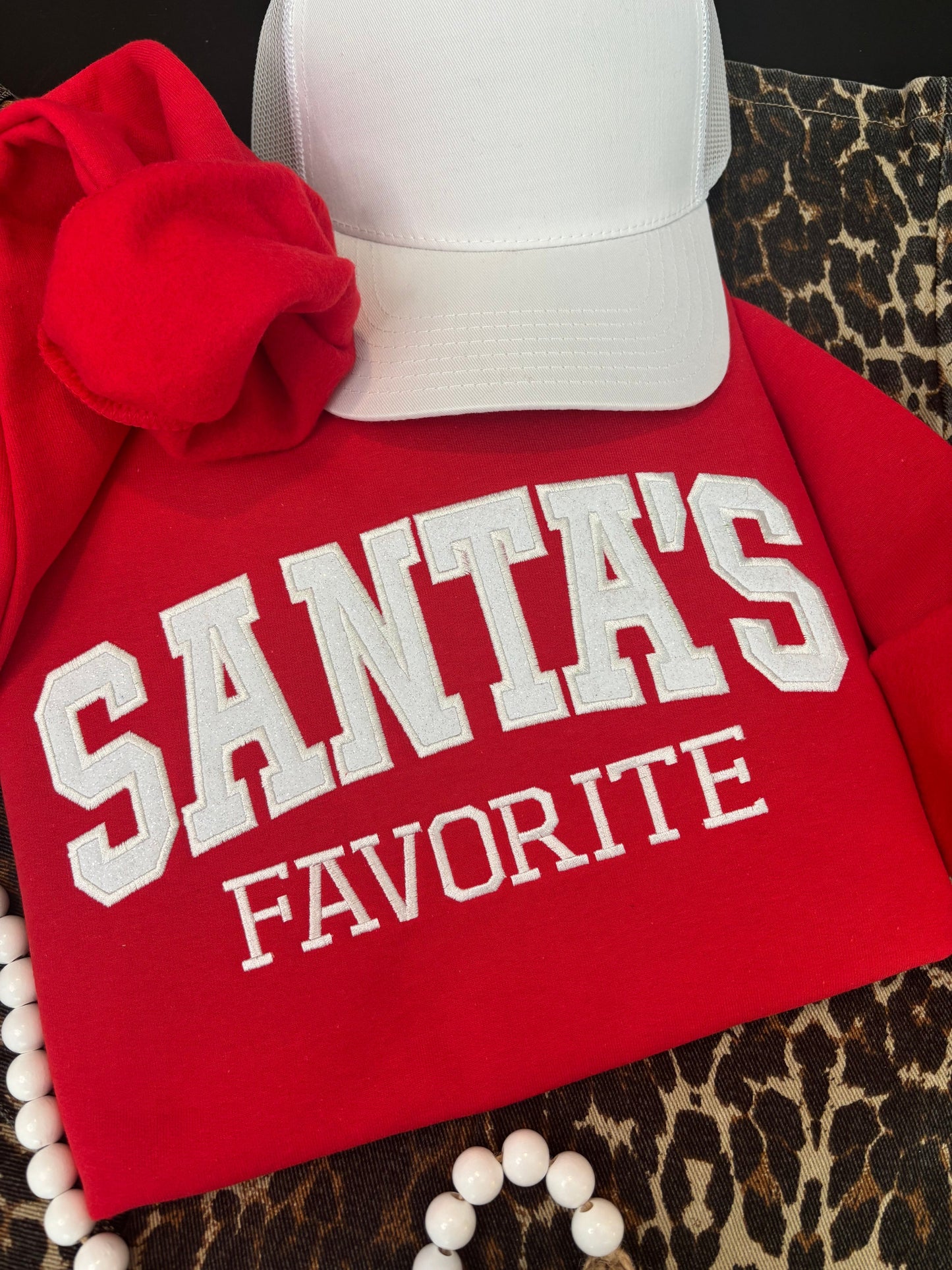 “Santa’s Favorite” Glitter Christmas Appliqué Sweatshirt