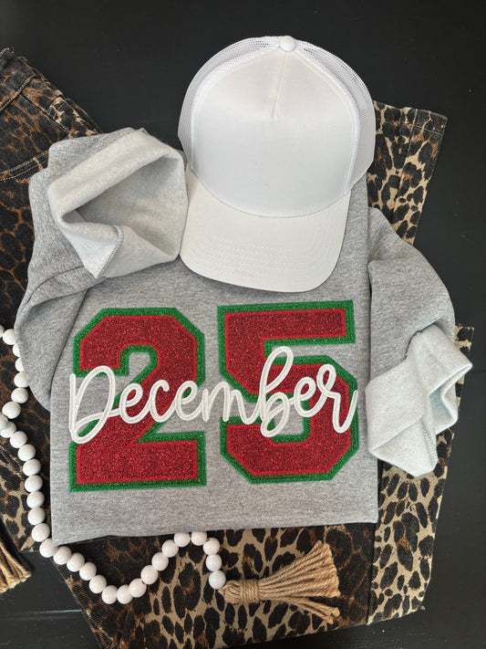 “December 25” Double Glitter Appliqué Sweatshirt – Festive MVP Edition