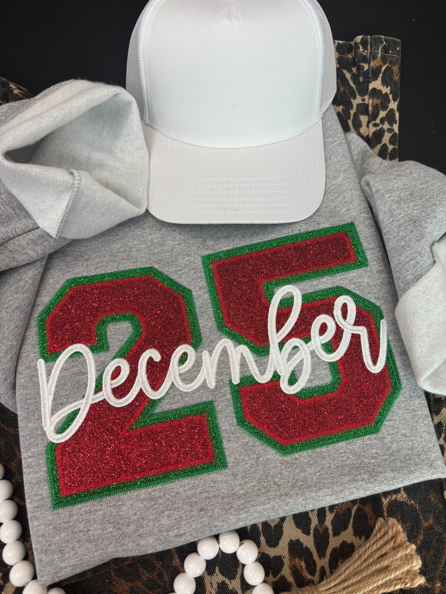 “December 25” Double Glitter Appliqué Sweatshirt – Festive MVP Edition