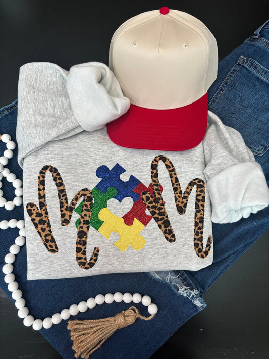 Autism Mom Bean Stitch Appliqué Sweatshirt – Proud, Strong, Loved