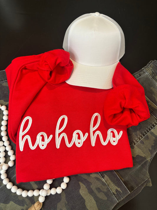Ho Ho Ho Embroidered Christmas Sweatshirt - ANY COLOR