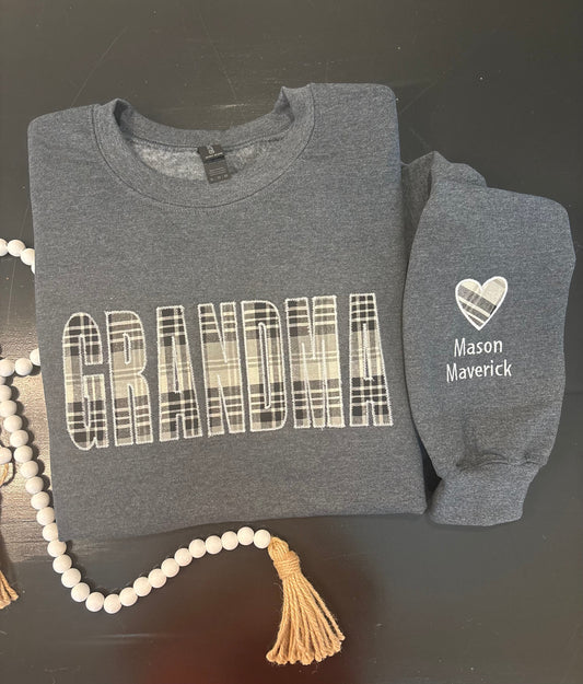 Custom Grandparent Applique Sweatshirt with Sleeve Detail