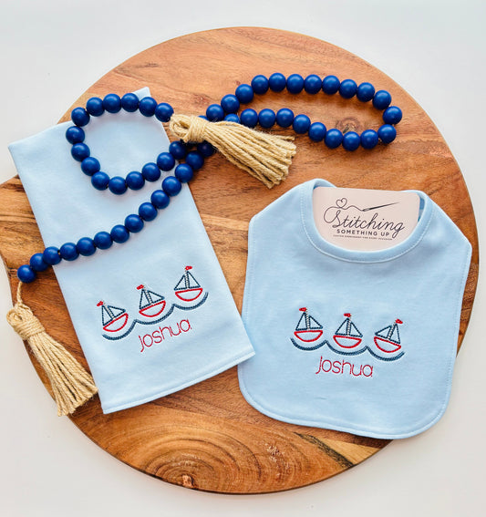 Personalized Baby Boy Burp Cloth & Bib Set