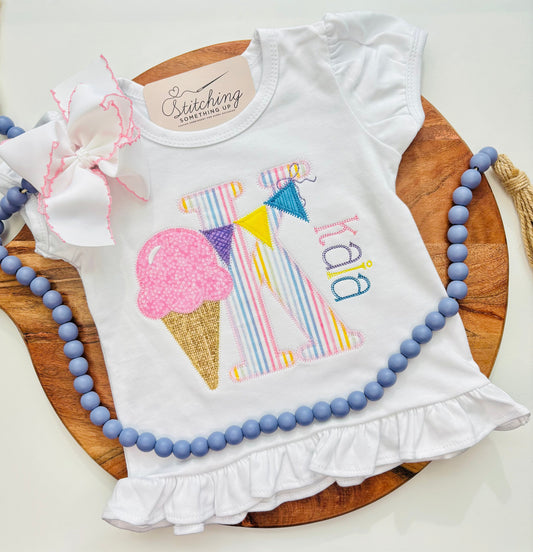 Personalized Ice Cream Initial Appliqué Shirt