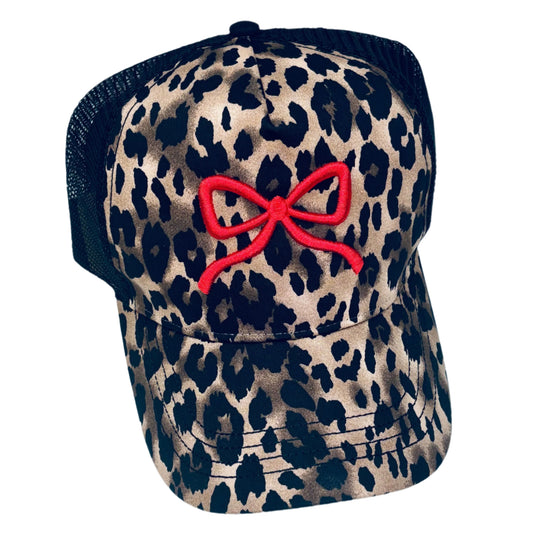 Leopard Hat with 3D Puff Bow – Custom Embroidered in Any Thread Color