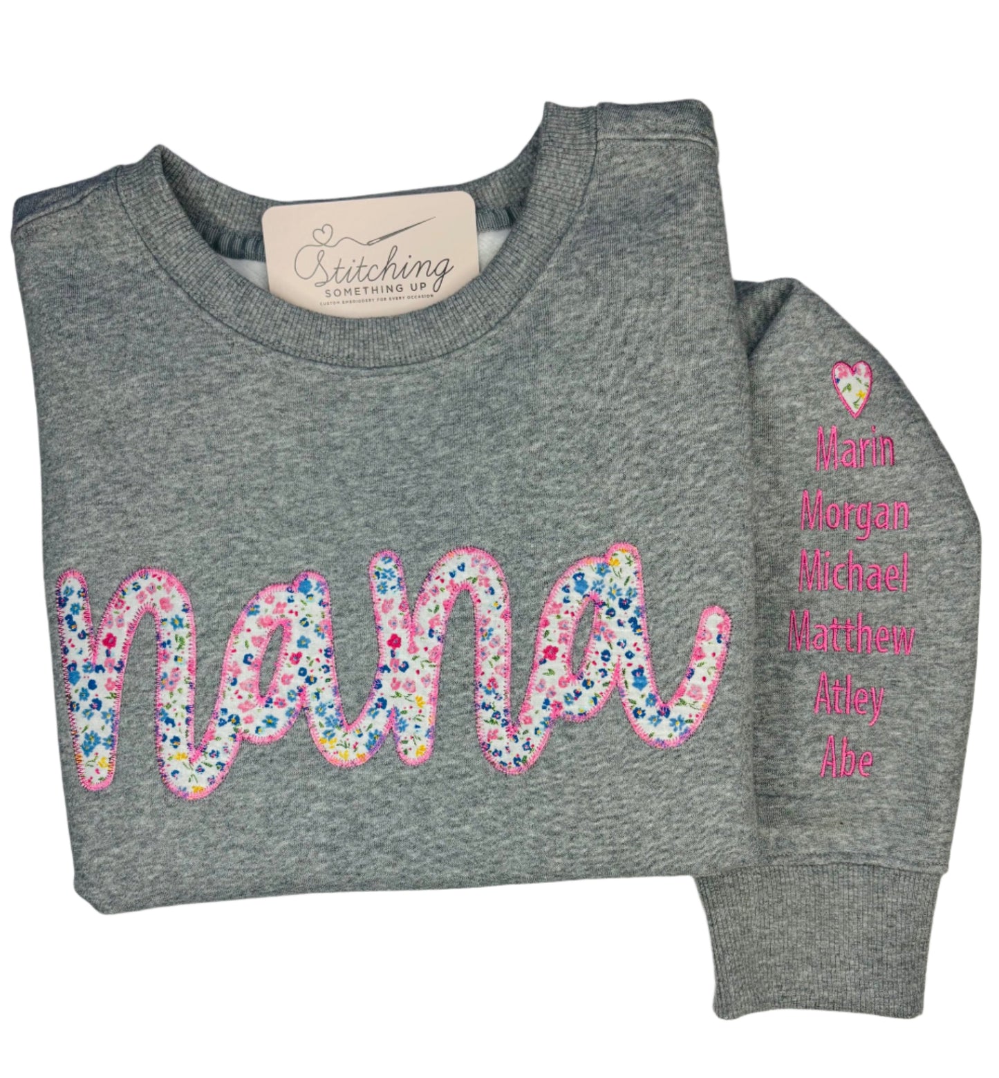 Custom Grandparent Applique Sweatshirt with Sleeve Detail