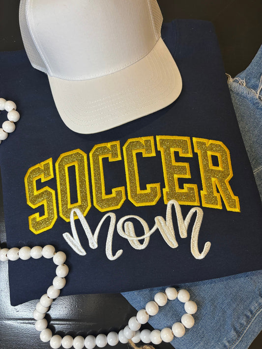 Custom Glitter Appliqué Soccer Mom Sweatshirt