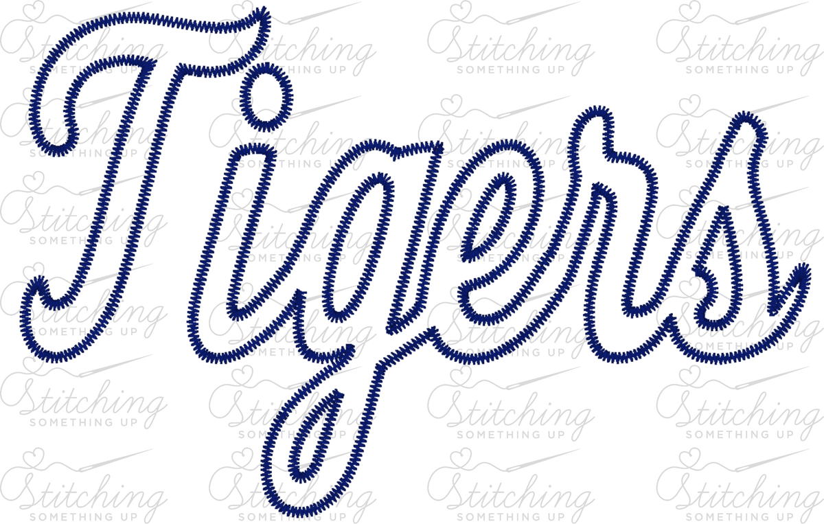 Tigers Script Zig-Zag Appliqué Embroidery Design – Digital Download
