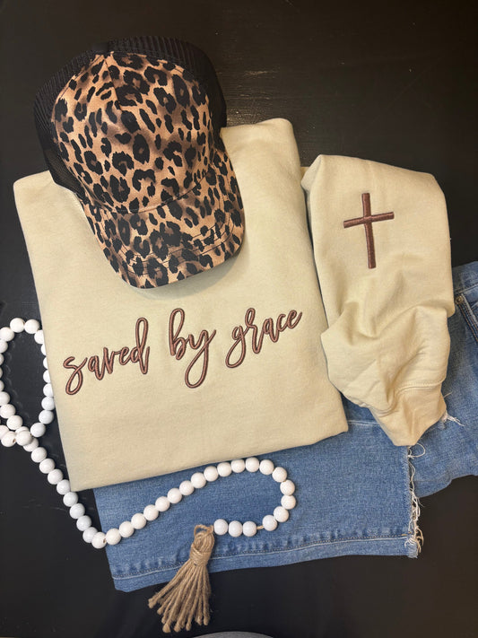 Saved by Grace 3D Puff Embroidered Sweatshirt  - ANY COLOR